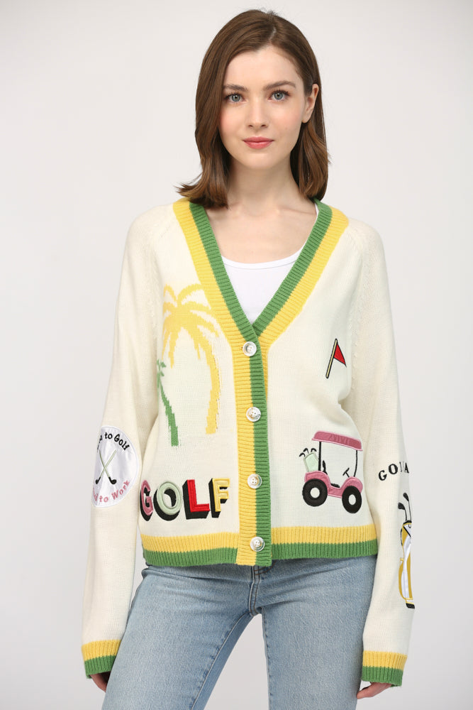 Vintage golf embroidered hot Cardigan Sweater