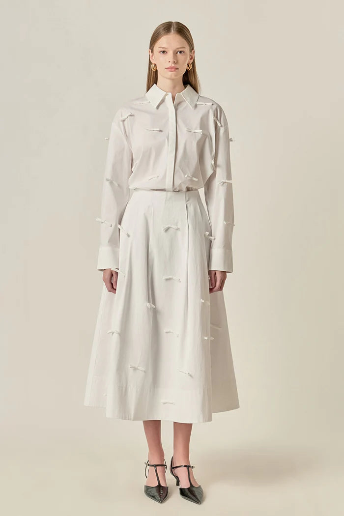 Romance w/Bow Detailed Drop Shoulder Shirt