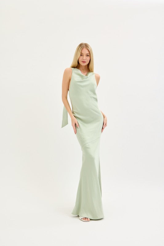 Valerie Cowl Neck And Backless Detail Satin Maxi Dress