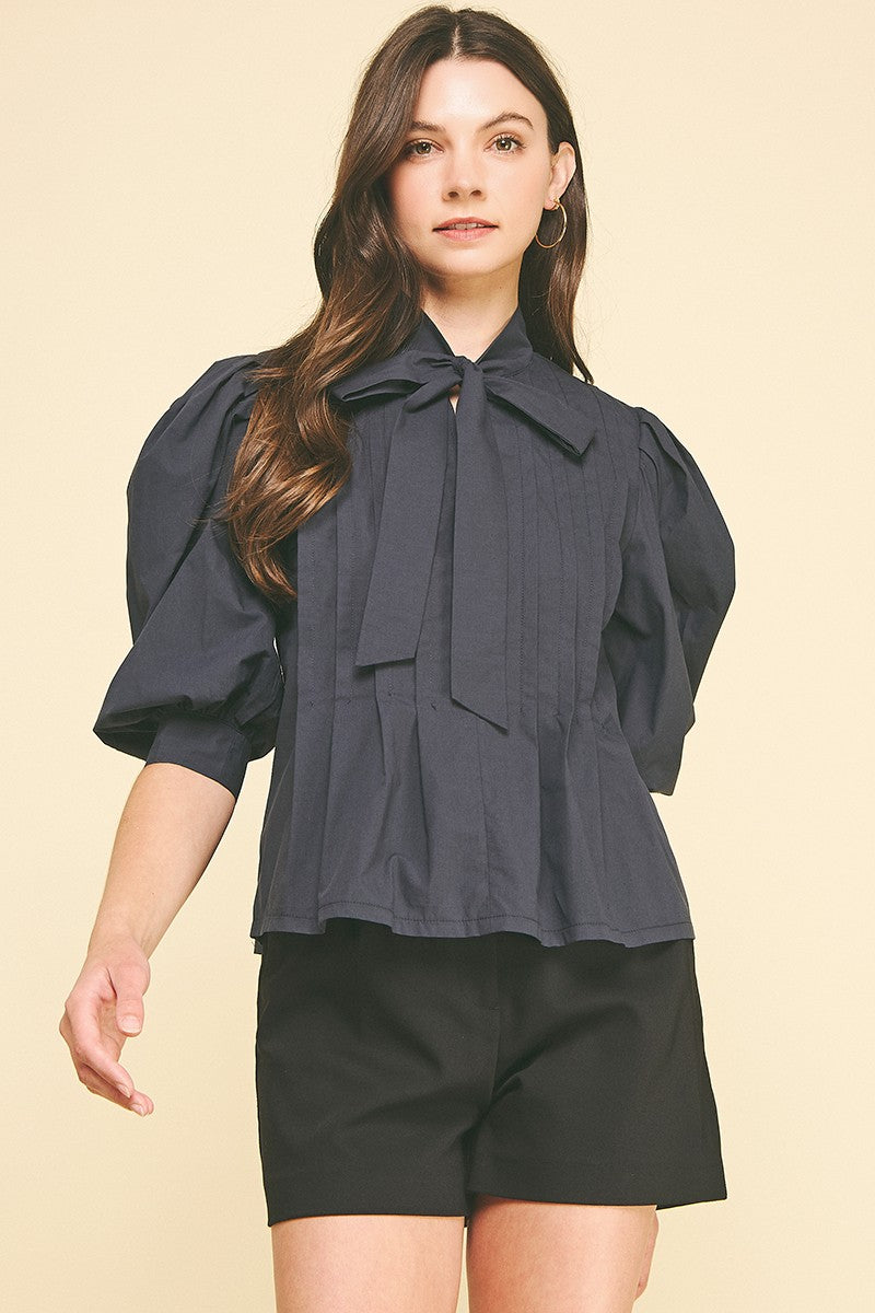 Clara Tuck Detailed Blouse Top With Tie Detail