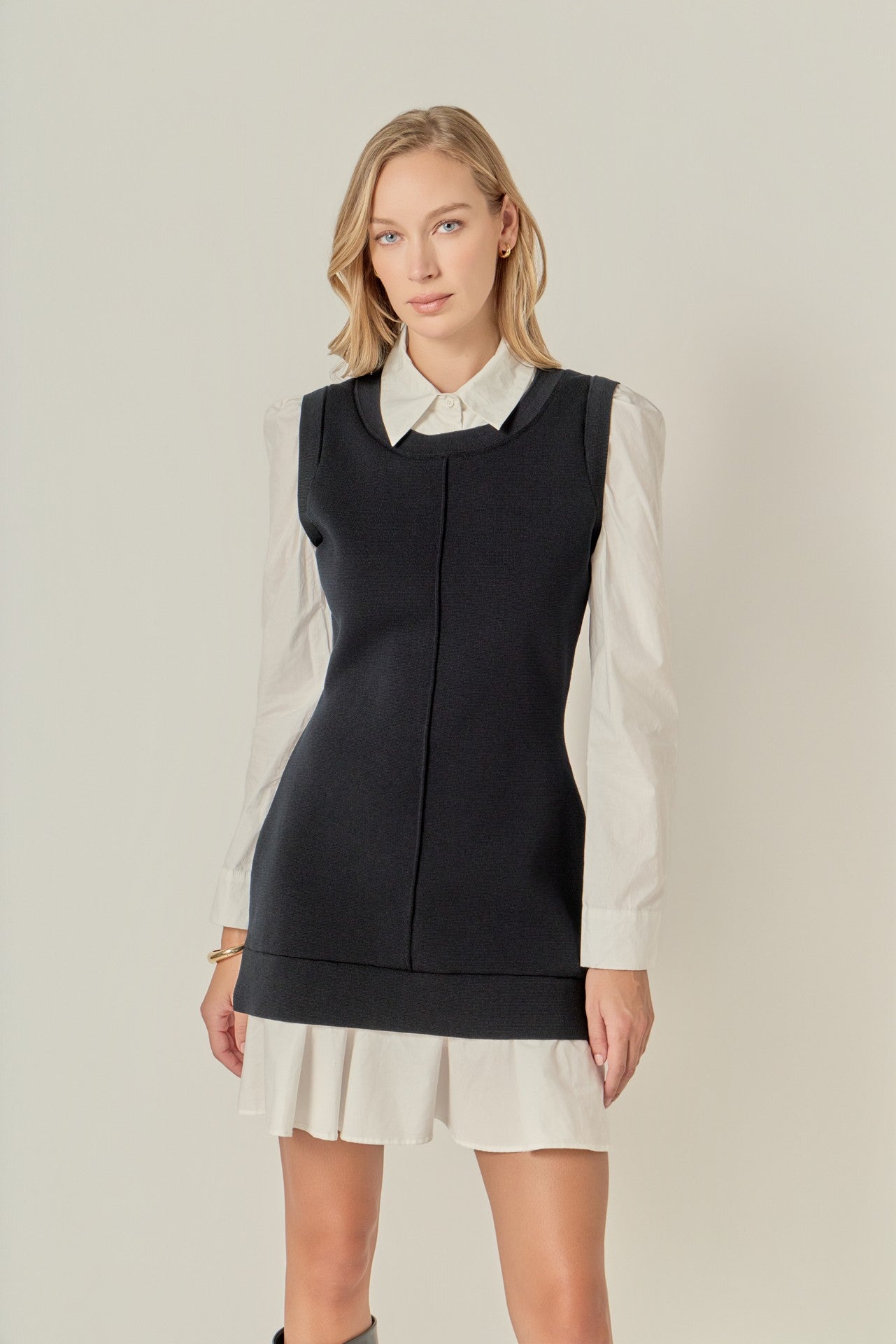 Shirt Mixed Media Mini Dress