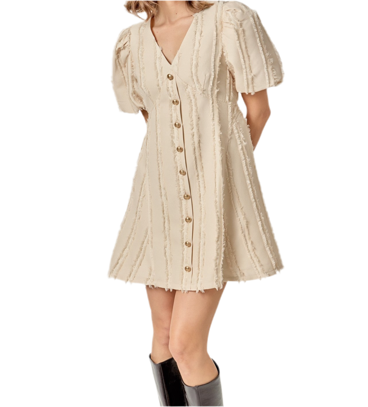 Johnnie Textured Buttoned Mini Dress