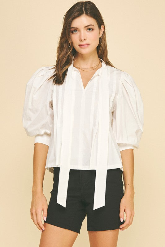 Clara Tuck Detailed Blouse Top With Tie Detail