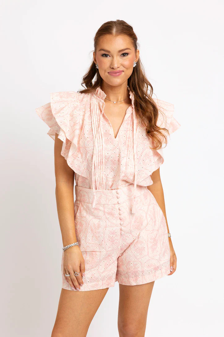 Eyelit Vneck Slv Less Top