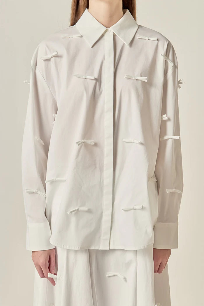Romance w/Bow Detailed Drop Shoulder Shirt