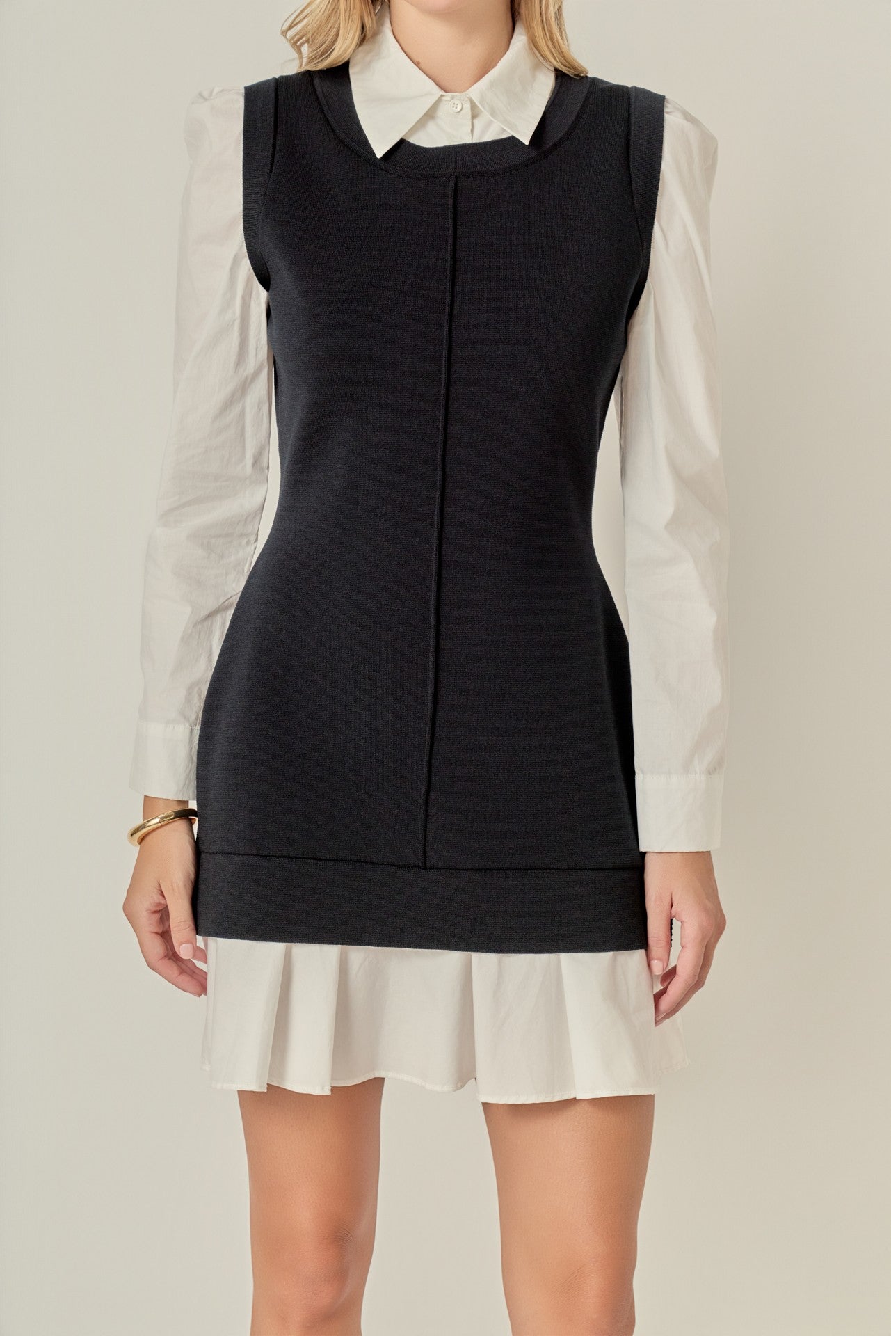 Shirt Mixed Media Mini Dress
