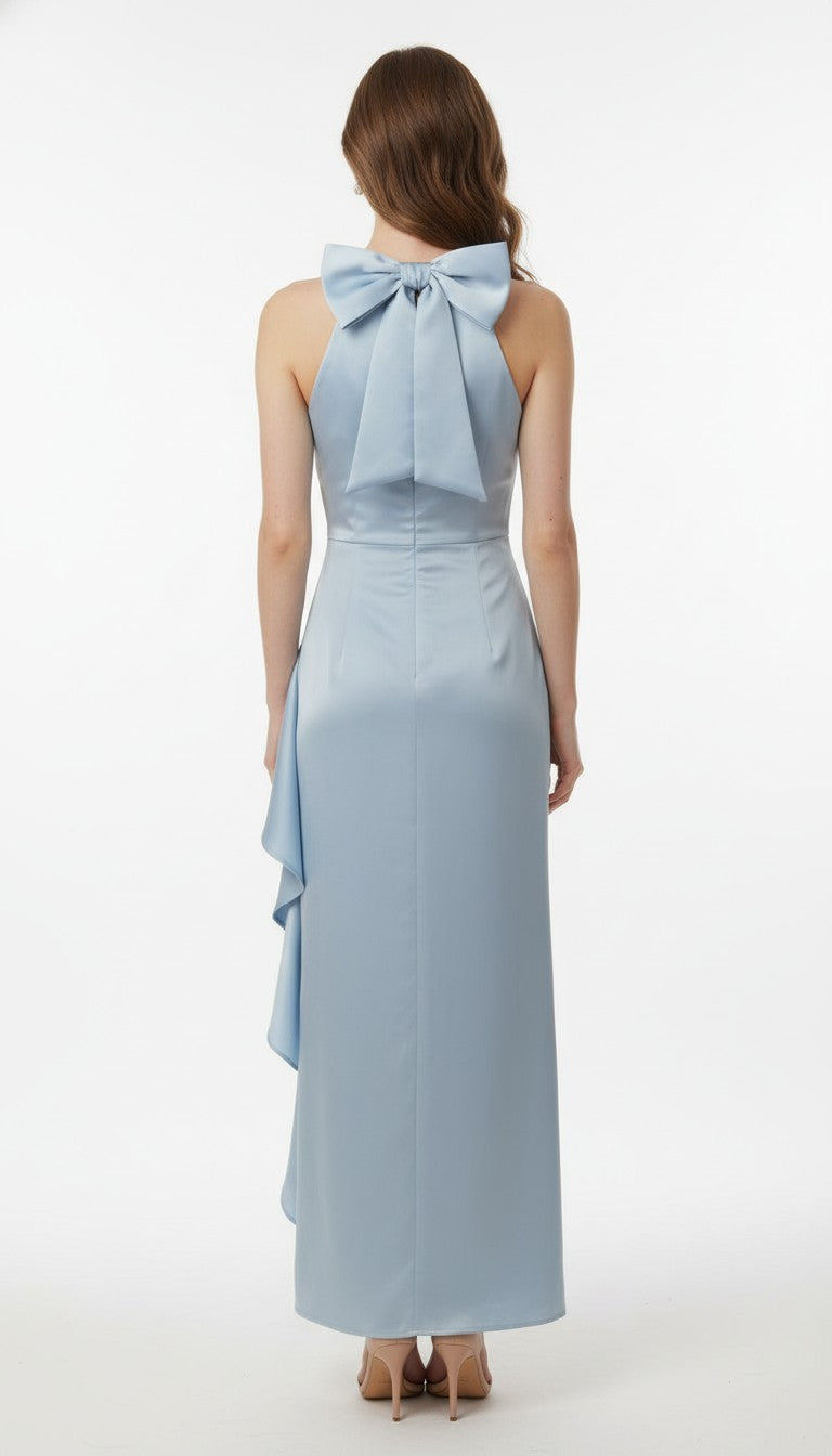 Bethany Ruffle With Slit Detail Halter Neck Maxi Dress