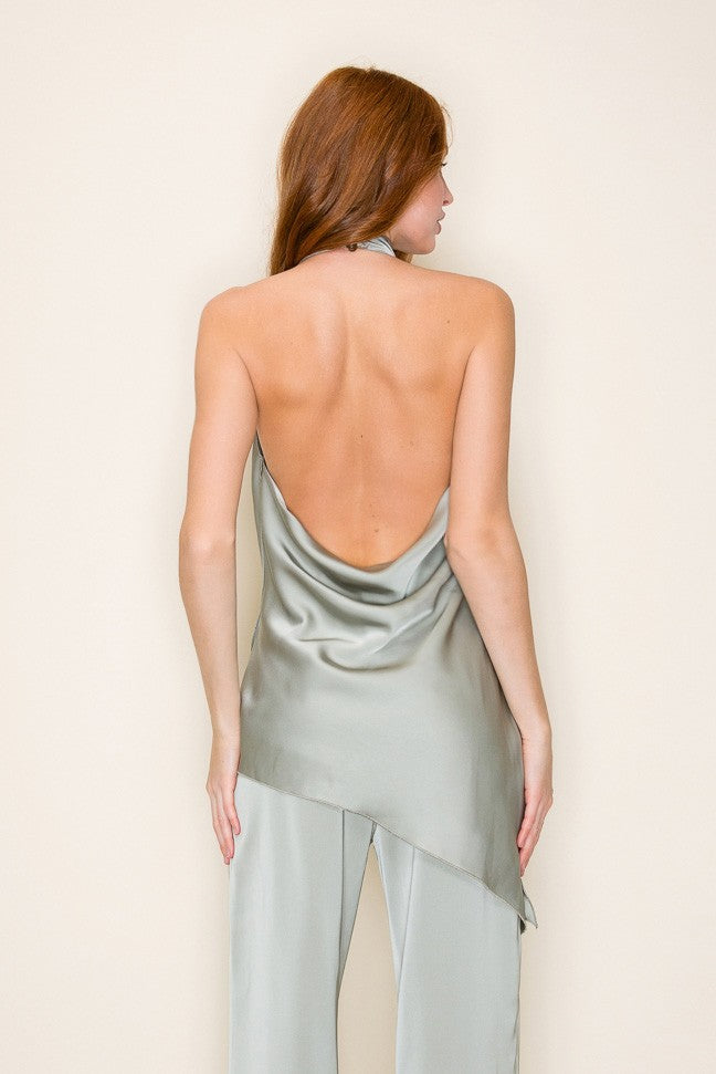 Asymmetric Hem Halter Neck Open Back Top