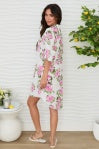 HIBISCUS ROSE LINEN L/S ROLL-TAB BUTTON DOWN DRESS