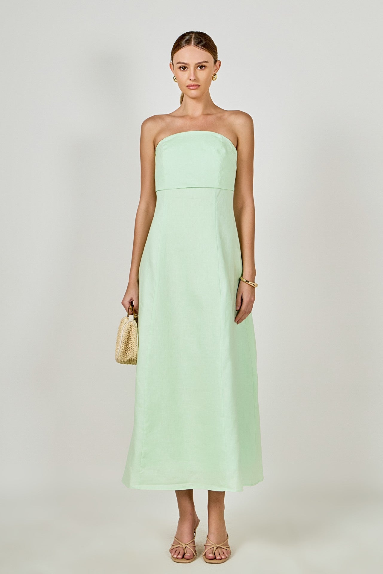 ROMANCE Strapless Linen Maxi Dress