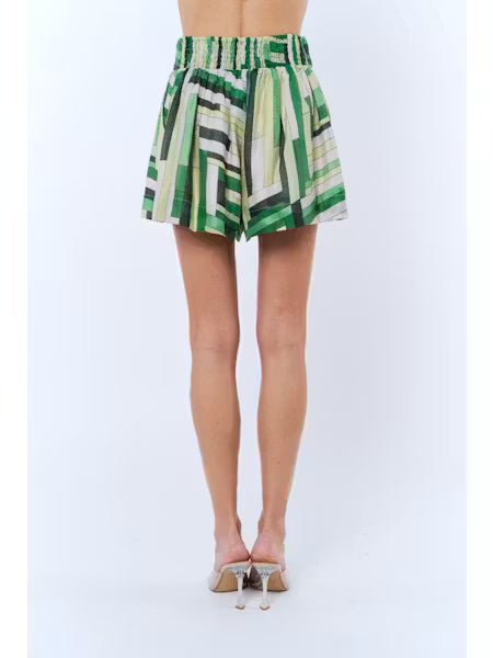 Nathalie Printed Shirred Waist Shorts