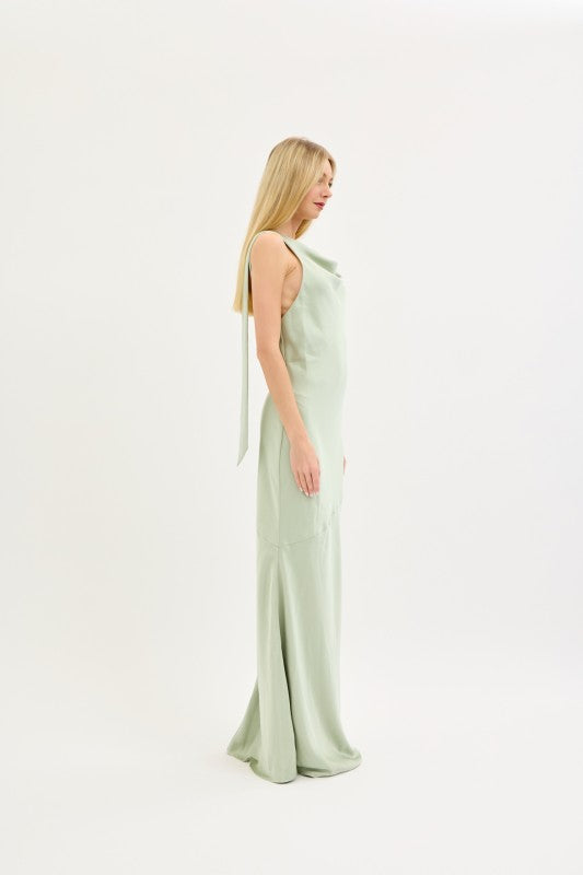 Valerie Cowl Neck And Backless Detail Satin Maxi Dress
