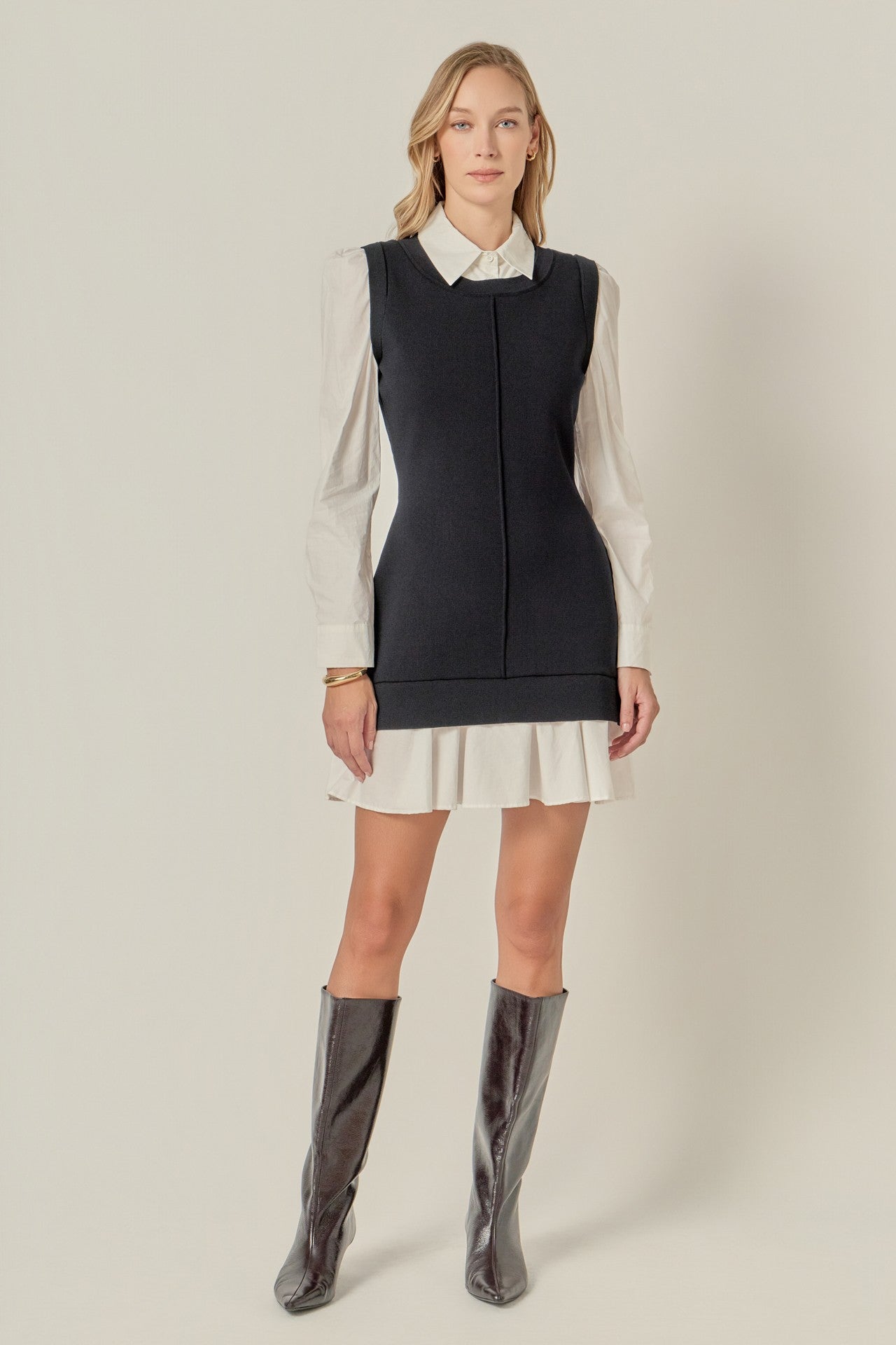 Shirt Mixed Media Mini Dress