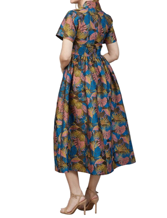 June V-neckline Jacquard Fabric Midi Dress