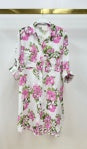 HIBISCUS ROSE LINEN L/S ROLL-TAB BUTTON DOWN DRESS