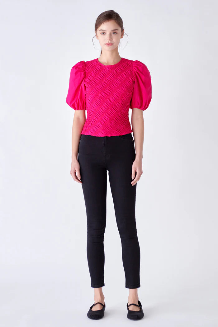ASYMMETRICAL SMOCKED TOP
