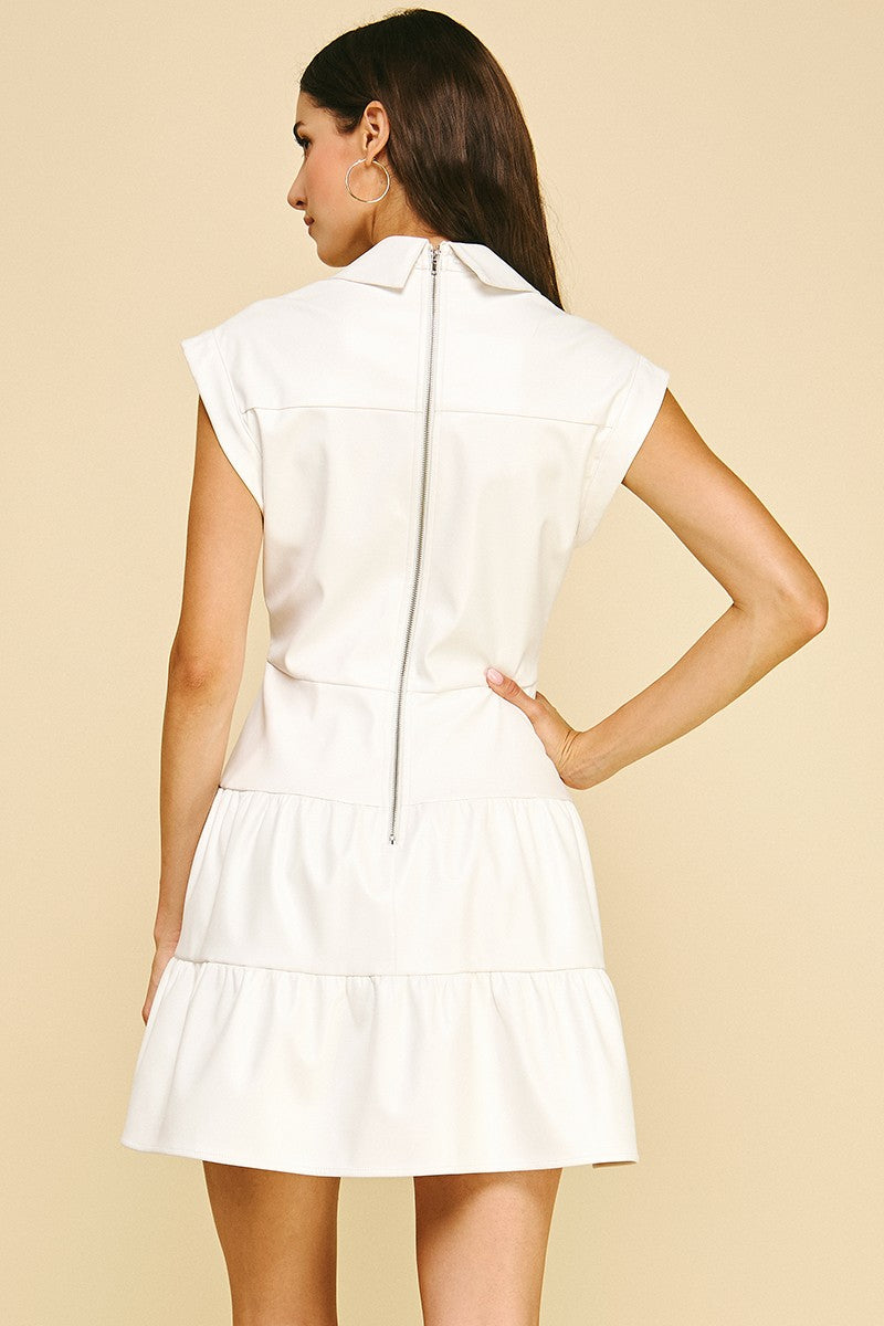Pu Leather Twist Detail Tiered Mini Dress