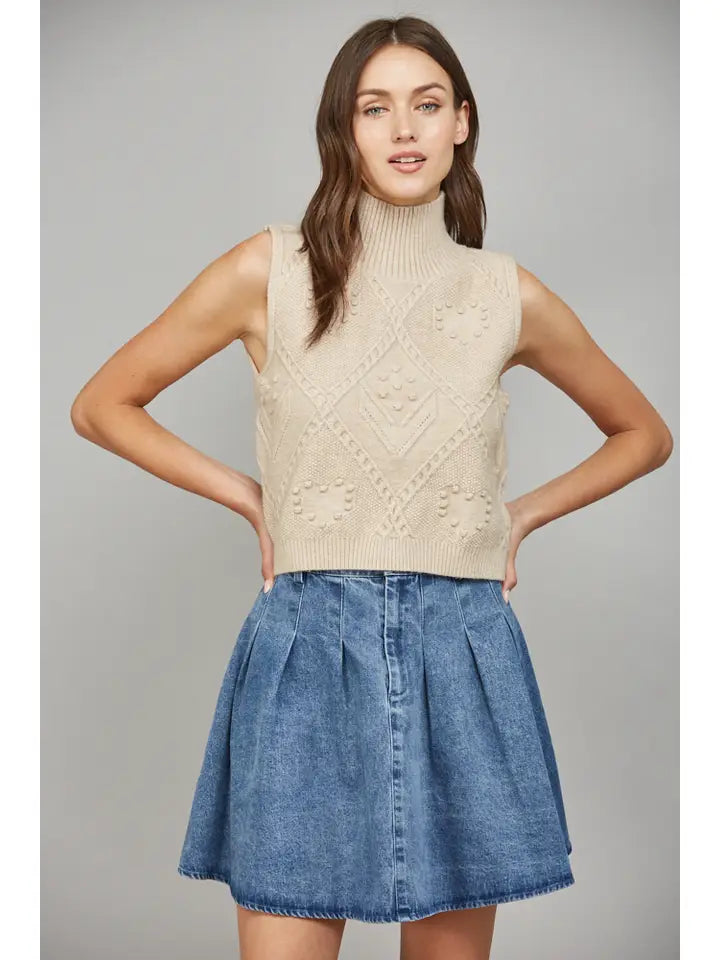 SAVANNA Cable Knit High Neck Sweater Tank