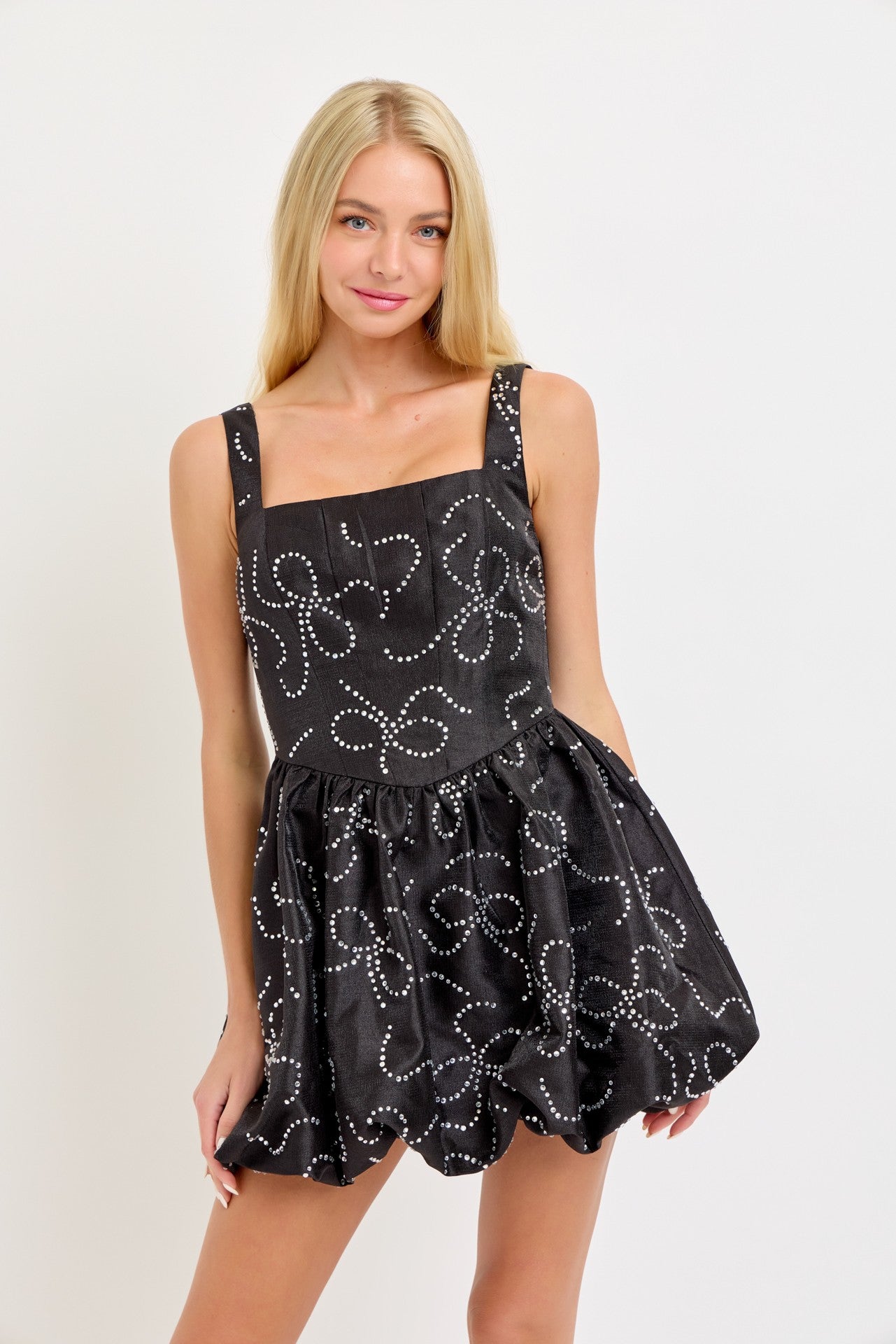 Crystal Embellished Bubble Hem Mini Dress