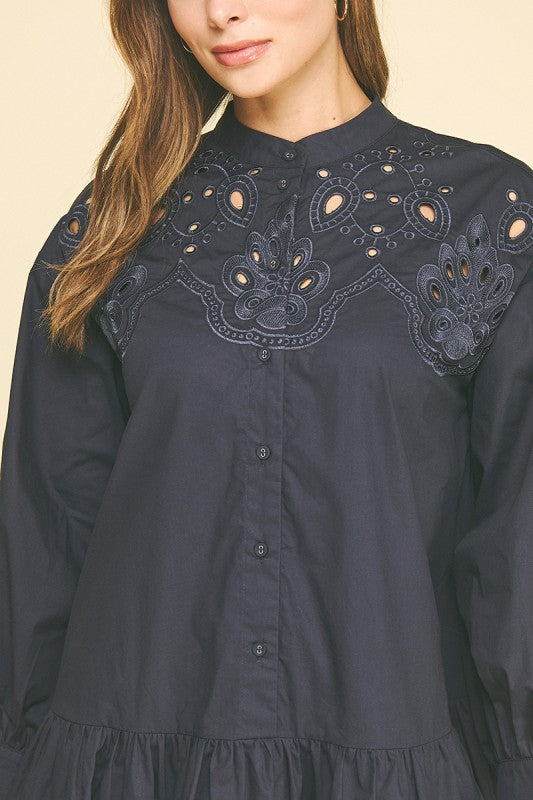 Beth Embroidered Button Down Mini Dress