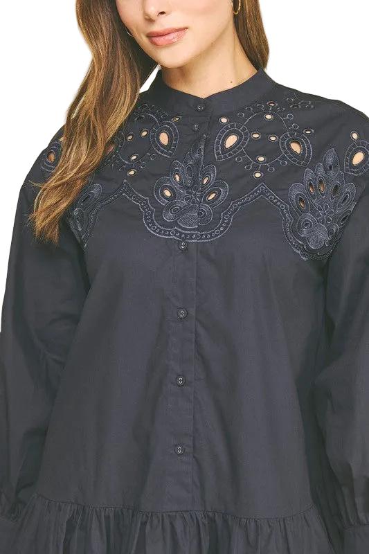 Beth Embroidered Button Down Mini Dress