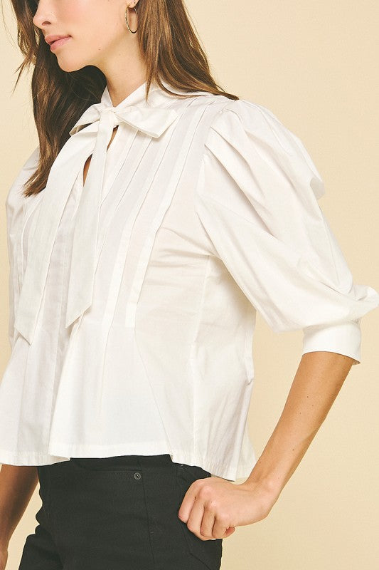 Clara Tuck Detailed Blouse Top With Tie Detail