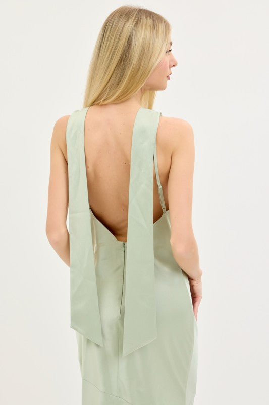 Valerie Cowl Neck And Backless Detail Satin Maxi Dress