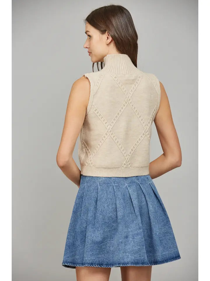 SAVANNA Cable Knit High Neck Sweater Tank