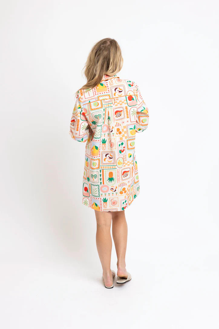 Fruit Basket Shirt Dress W/ Piped Pocket