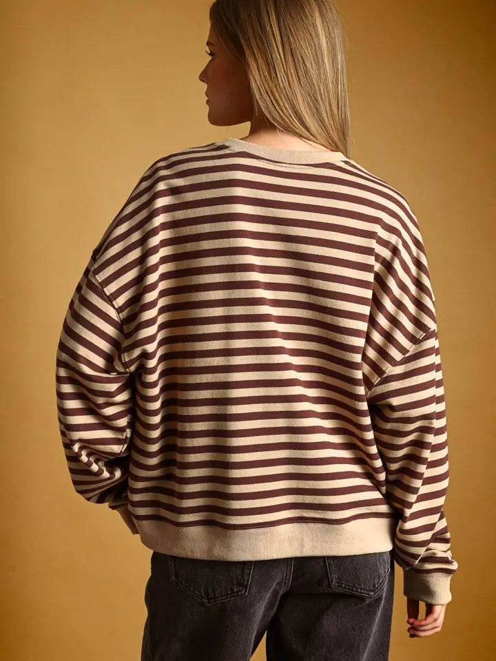 Fun Striped Knitted Long Sleeve Pullover