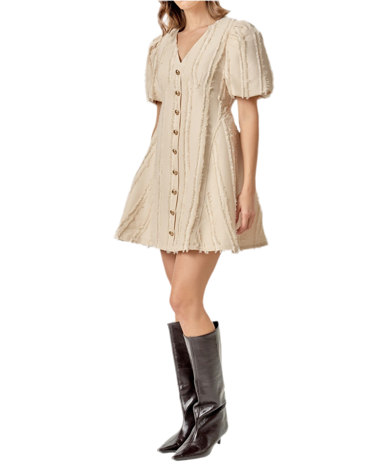 Johnnie Textured Buttoned Mini Dress