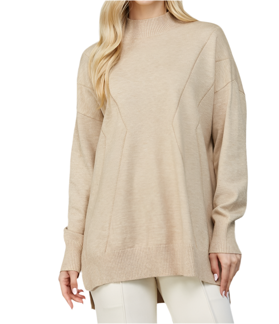 Drop Shoulder Mock Neck Sweater