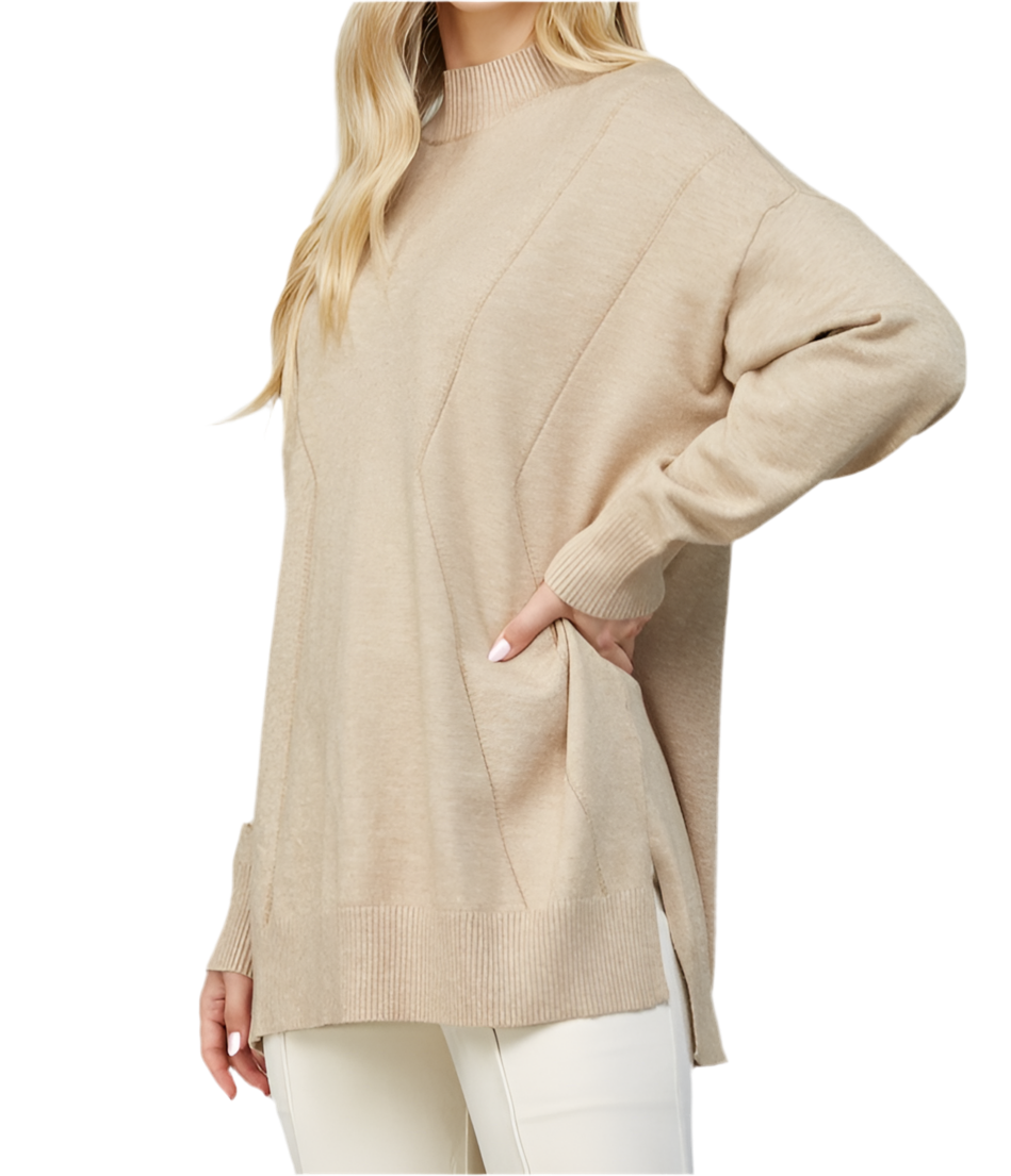 Drop Shoulder Mock Neck Sweater