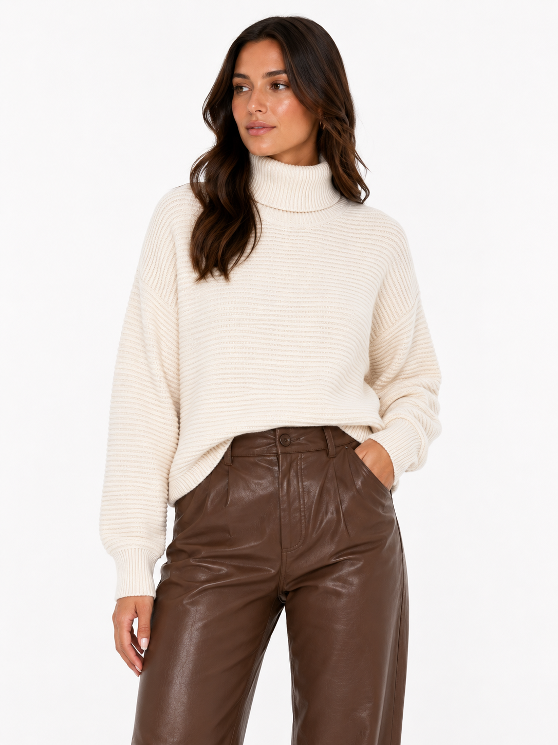 T-NECK HIGH LOW SWEATER W/ SIDE SLITS