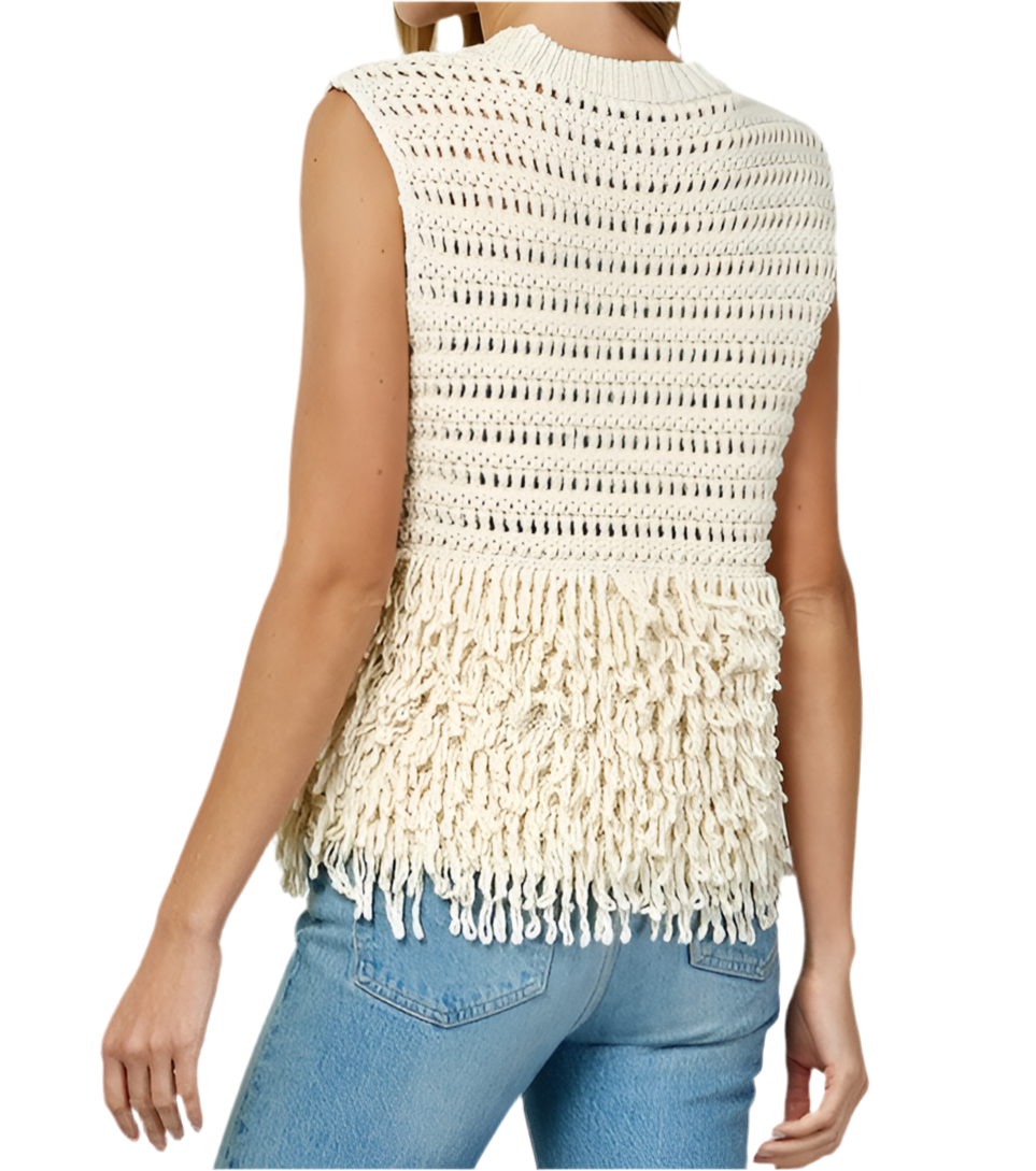 Twisted Fringe Detail Sleeveless Sweater Top