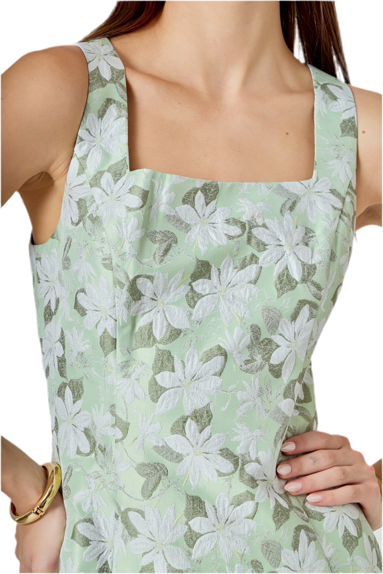 Jackie Floral Jacquard Front Slit Mini Dress