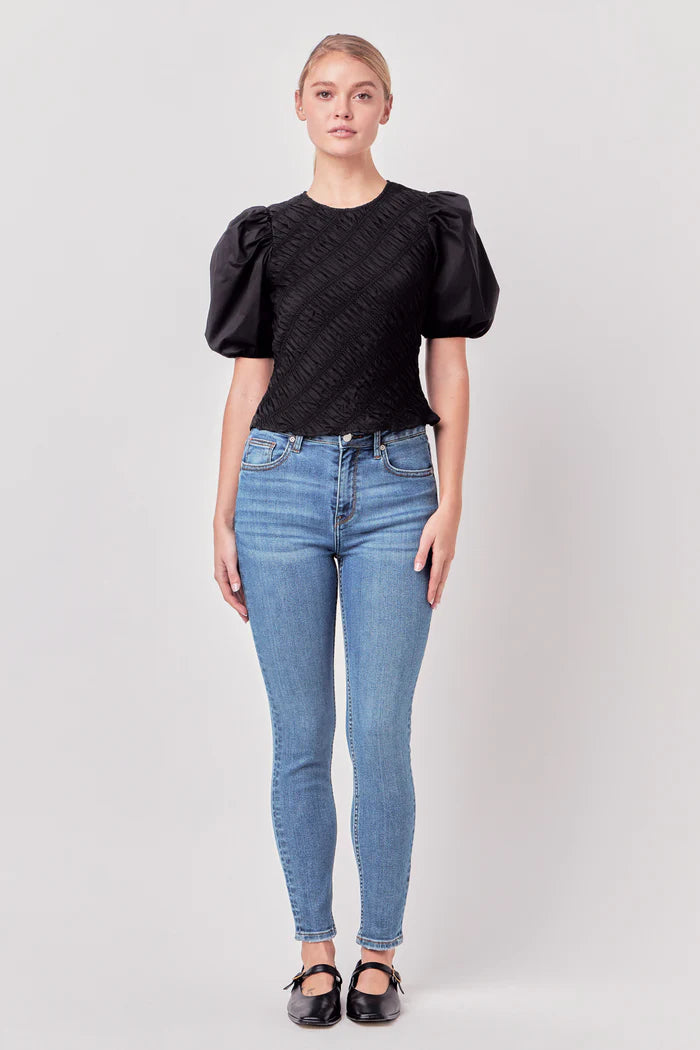 ASYMMETRICAL SMOCKED TOP