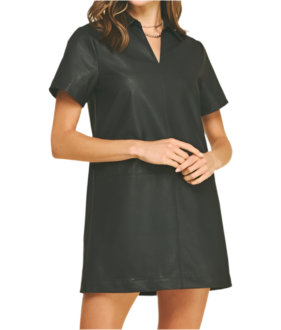 Janelle Pu Leather Tunic Mini Dress