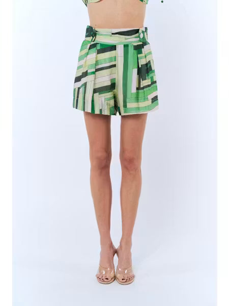 Nathalie Printed Shirred Waist Shorts