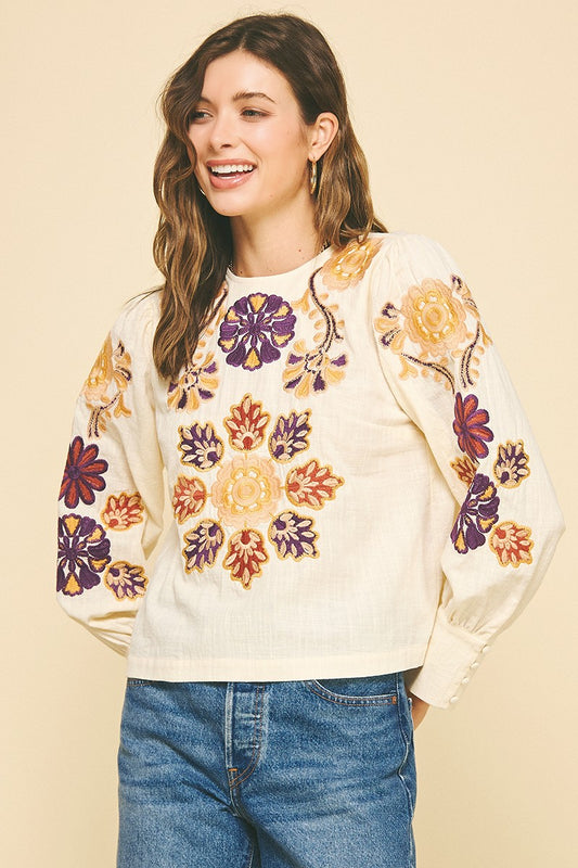 Welcome Floral Embroidered Blouse Top