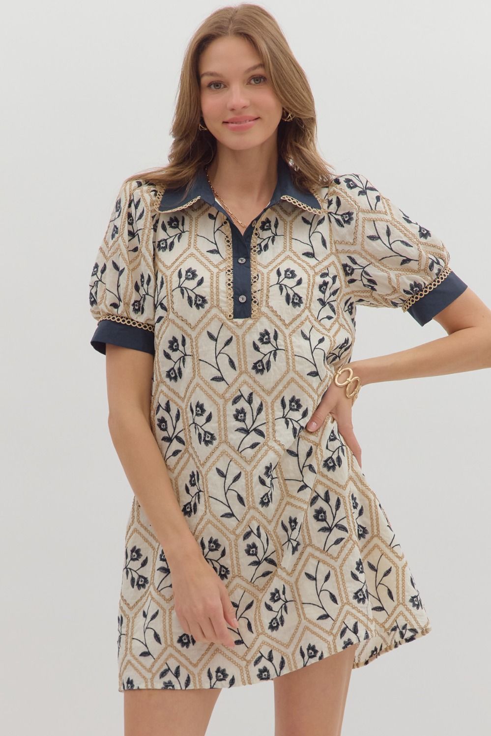 FRANCIS Floral embroidered short sleeve mini dress