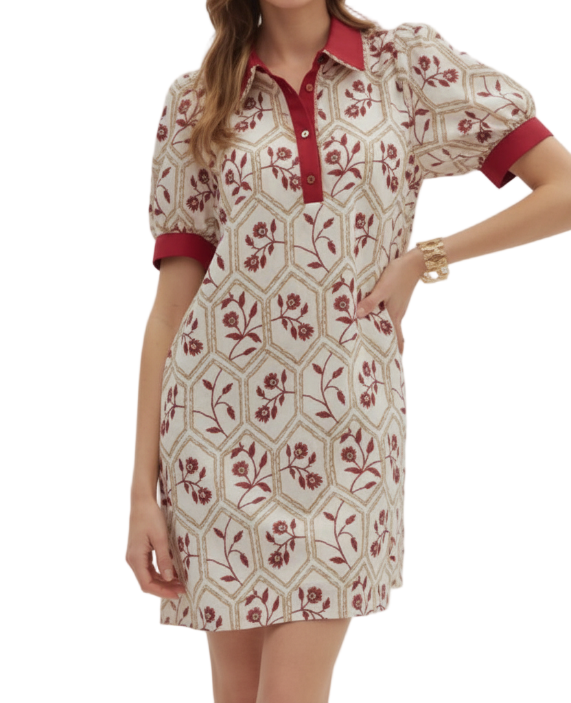 FRANCIS Floral embroidered short sleeve mini dress