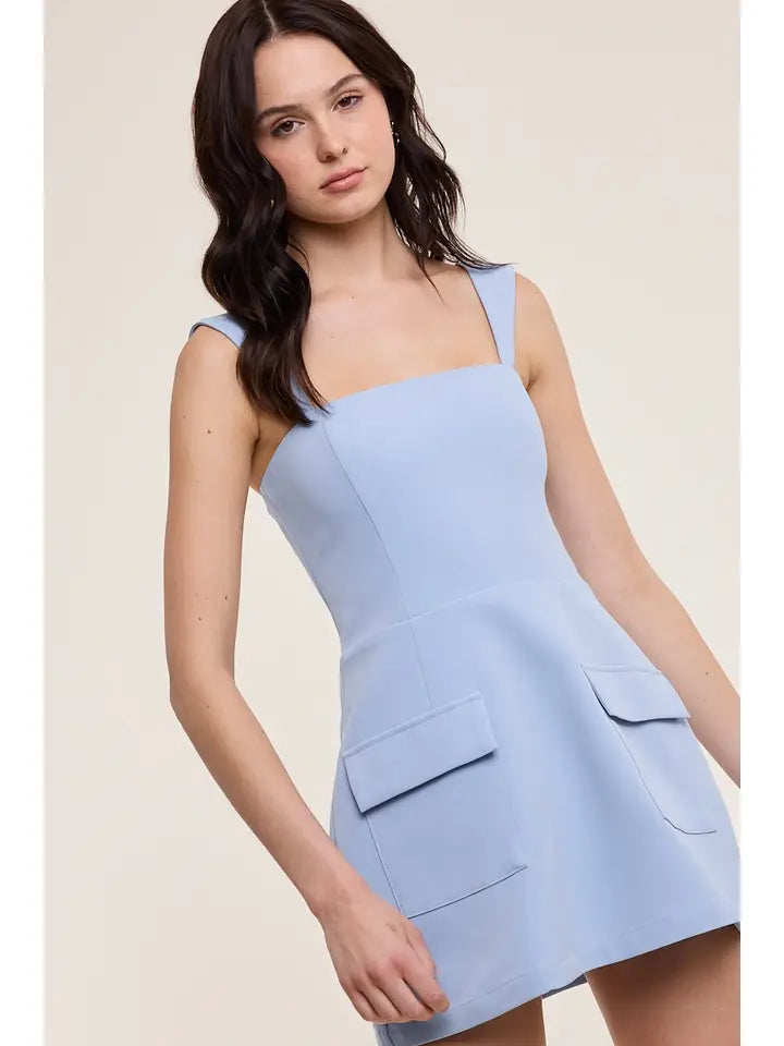 BOBBY Square Neck Plain Mini Dress