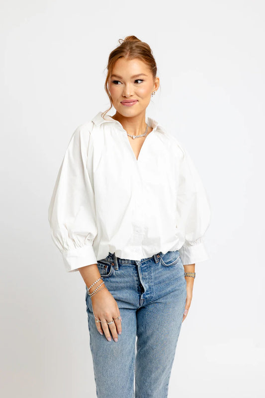 ANNA Solid Poplin 3/4 Sleeve Bubble Top