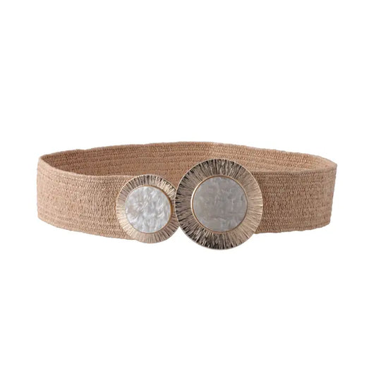 Raffia Stretch Belt with Pearl Buckle｜Ss'26 Waist Cincher