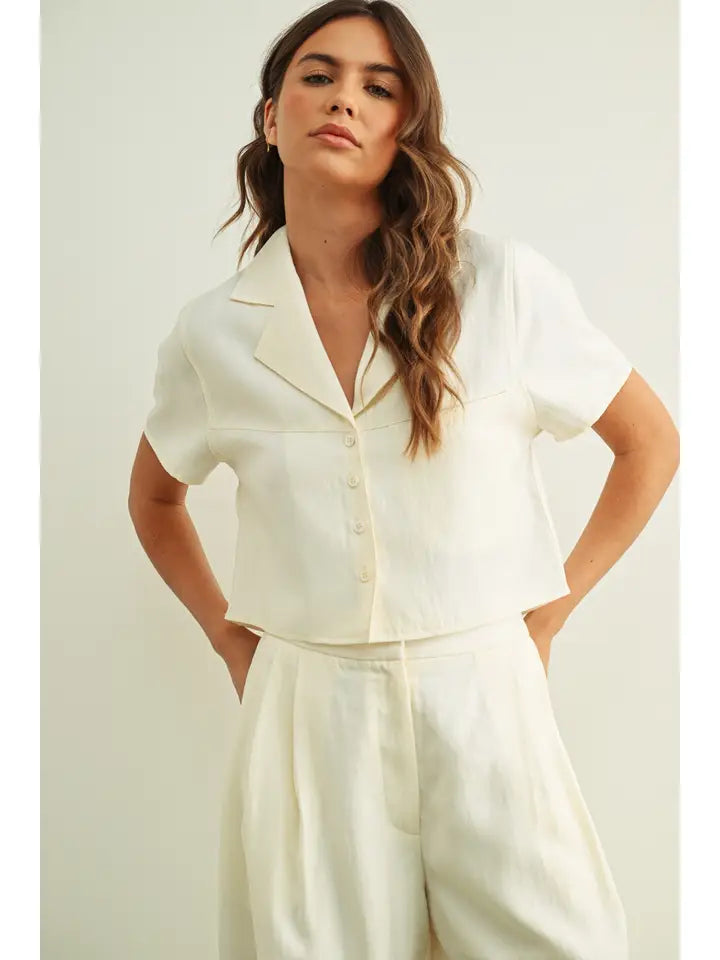 Eden Soft Rayon Button Front Sslv Blouse