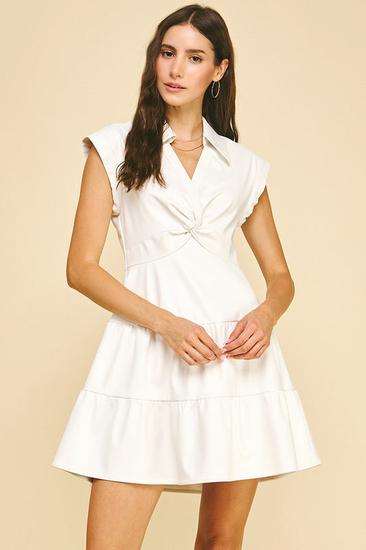 Pu Leather Twist Detail Tiered Mini Dress