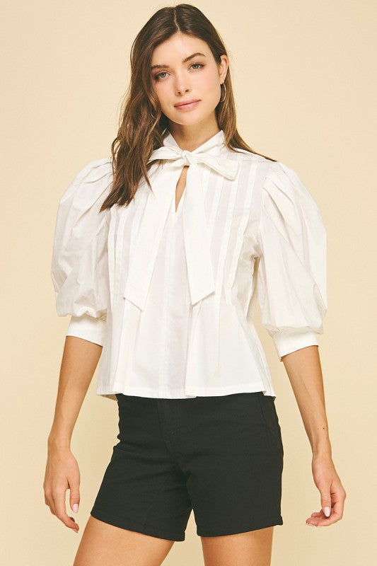 Clara Tuck Detailed Blouse Top With Tie Detail