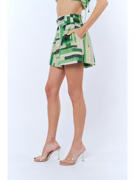 Nathalie Printed Shirred Waist Shorts