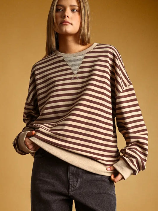 Fun Striped Knitted Long Sleeve Pullover